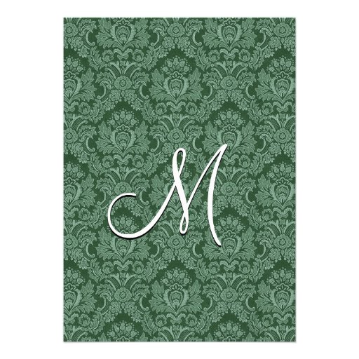 Green Dark Gray  Damask Wedding Invitation