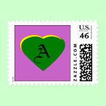 Green Dark - Yellow Heart Letter A The MUSEUM stamps