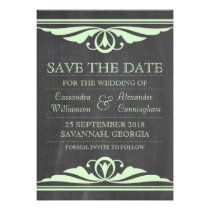 Green Deco Chalkboard Save the Date Invite