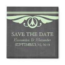 Green Deco Chalkboard Save the Date Magnet