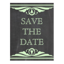 Green Deco Chalkboard Save the Date Postcard