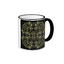 green decorative floral pattern coffee mug