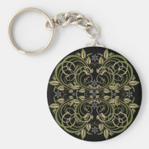 green decorative floral pattern keychains