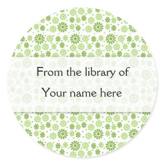 Green Digital Flowers Personalized Bookplates sticker