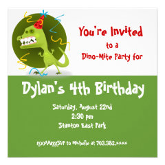 Green Dinosaur Birthday Party Invitations