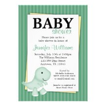 Green Dinosaur Stripes Baby Shower Invitations