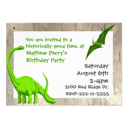 Green Dinosaurs Birthday Invitation (front side)