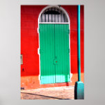 Green door and red wall, New Orleans Poster