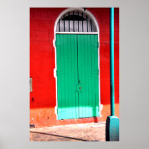Green door and red wall, New Orleans Poster