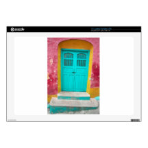 Green doors quaint wooden entrance decals for laptops