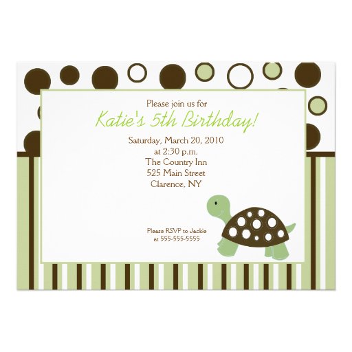 Green Dot Turtle Modern 5x7 Birthday Invitation