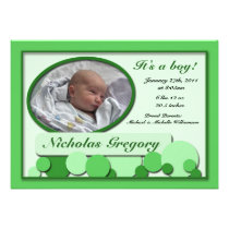 Green Dotted Fun Birth Announcements