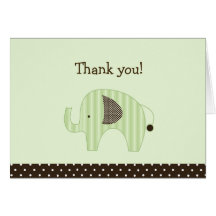 Green Dottie Elephants Folded Thank you note Greeting Cards