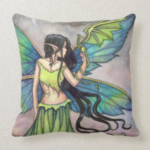 Green Dragon and Fairy Fantasy Art Pillow