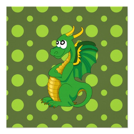 Green dragon cartoon birthday print invitations