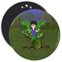 Green Dragon Winged Drummer Boy Faerie Button
