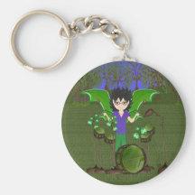 Green Dragon Winged Drummer Boy Faerie Key Chain