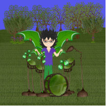 Green Dragon Winged Drummer Boy Faerie Photo Sculpture