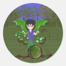 Green Dragon Winged Drummer Boy Faerie Sticker