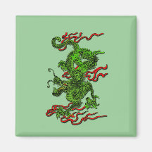 Green Dragon with Red Ribbons Apparel & Gifts Fridge Magnet