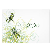 Green Dragonflies Reception RSVP Custom Announcement