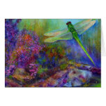 Green Dragonfly Flower Garden Art cards
