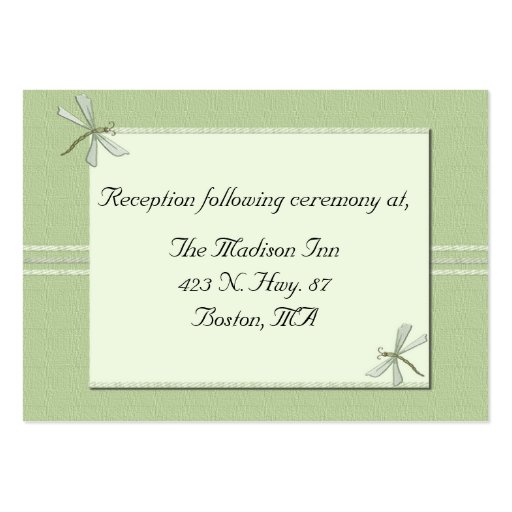 Green dragonfly Wedding enclosure cards Business Card Templates (front side)