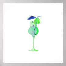 green drink glass w blue umbrella beach graphic.pn poster