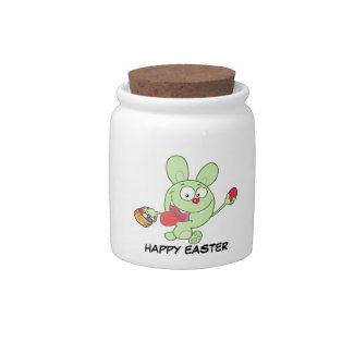 Green Easter Bunny Carrying Colorful Easter Eggs Candy Jar
