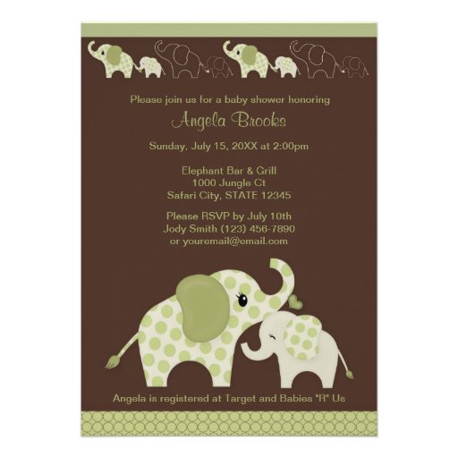 Green ELEPHANT Baby Shower Invitation CE-G Kiss