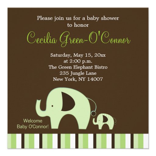 Green Elephant (Boy or Girl Neutral) 5x5 Invite