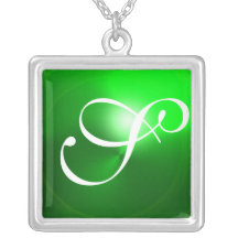 Green Emerald Gem  Monogram Pendants