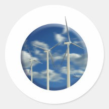 Green Energy Wind Turbine Round Stickers