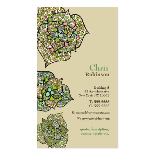 Green Environment Floral Neutral Business Card (front side)