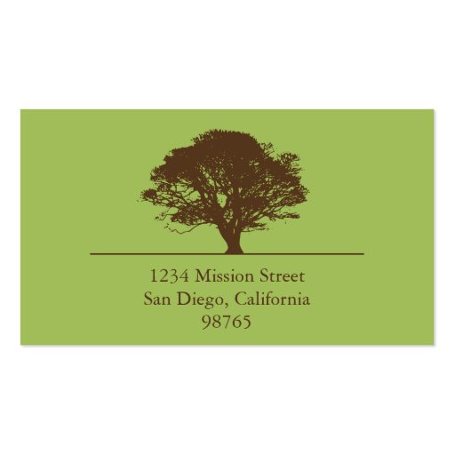 Green eternal oak tree elegant style nature business cards (back side)