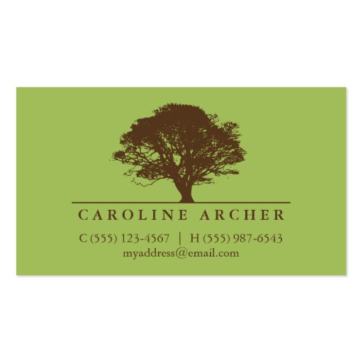 Green eternal oak tree elegant style nature business cards (front side)