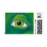 Green eye dinosaur frog lizard ogre painting art postage stamp