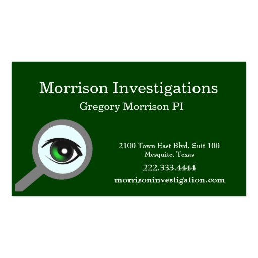 Green Eye Private Investigation Business Card (front side)