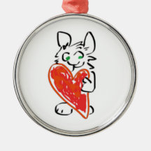 Green Eyed Bunny Rabbit with Heart Christmas Tree Ornaments