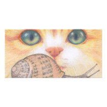 Green eyed ginger cat and snail photo cards