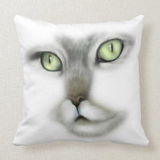 Green Eyed Kitty Throw Pillow