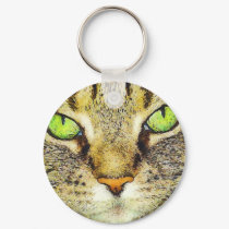 Green Eyed Tabby Cat keychains