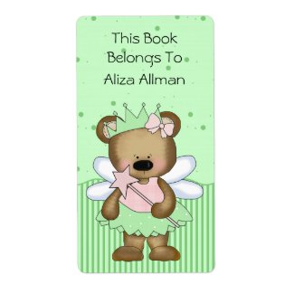 Green Fairy Bear Bookplate Label label