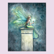 Green Fairy Candle Art Poster Print