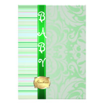 Green Fanciful Pinstripe Baby Shower Invitation
