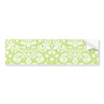 Green fancy damask pattern bumper stickers