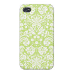 Green fancy damask pattern iphone cases