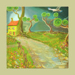 green fantastic land with a cottage canvas prints