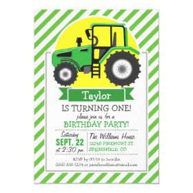 Green Farm Tractor with Yellow;  Green & White 5x7 Paper Invitation Card
