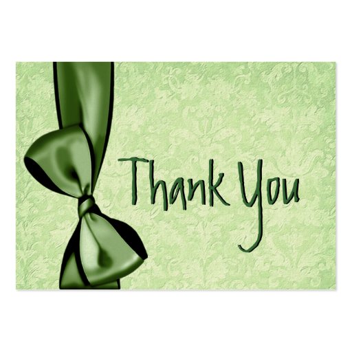 GREEN Faux Bow and Damask Wedding Thank You Business Cards (front side)